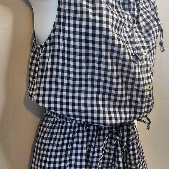 J. CREW GINGHAM ROMPER NAVY/WHITE COTTON DRAWSTRING WAIST SZ XS 3" INSEAM - Picture 2 of 13